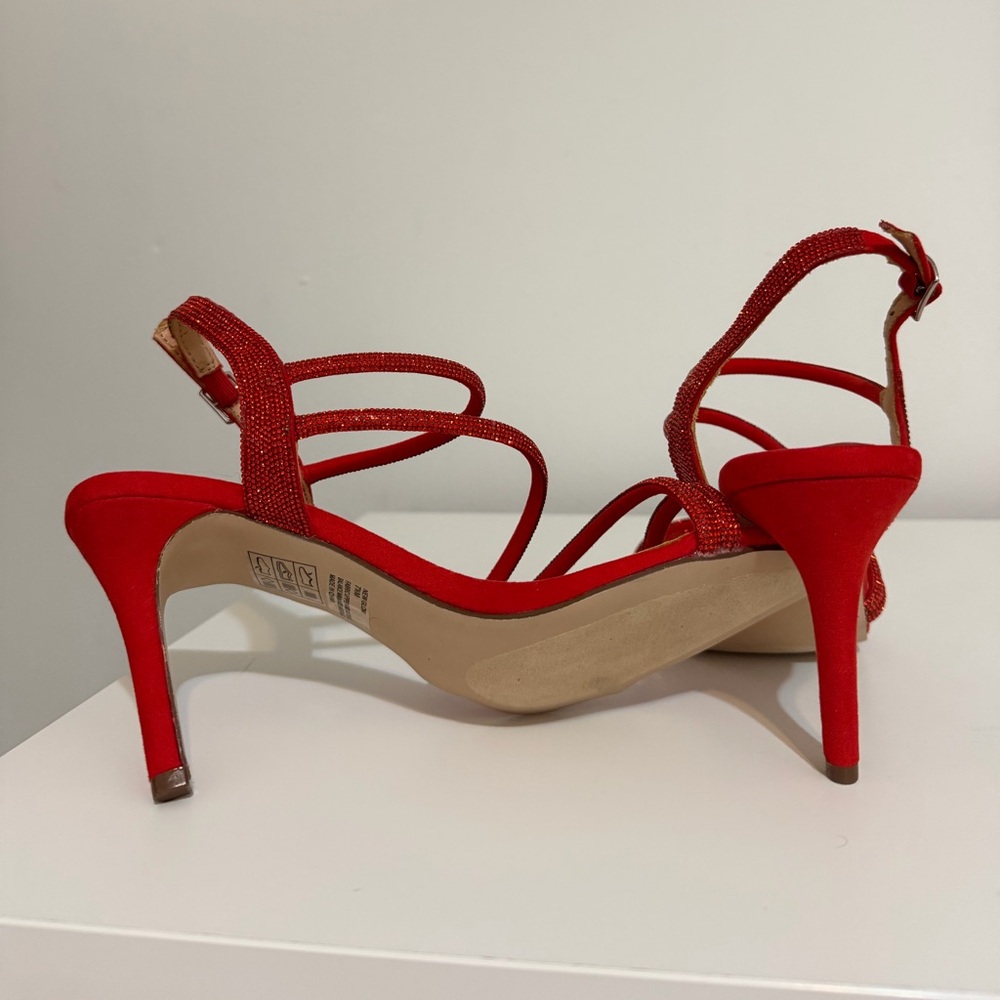 Madeline Red Crystal Strappy High Heel Sandals - Picture 4 of 5